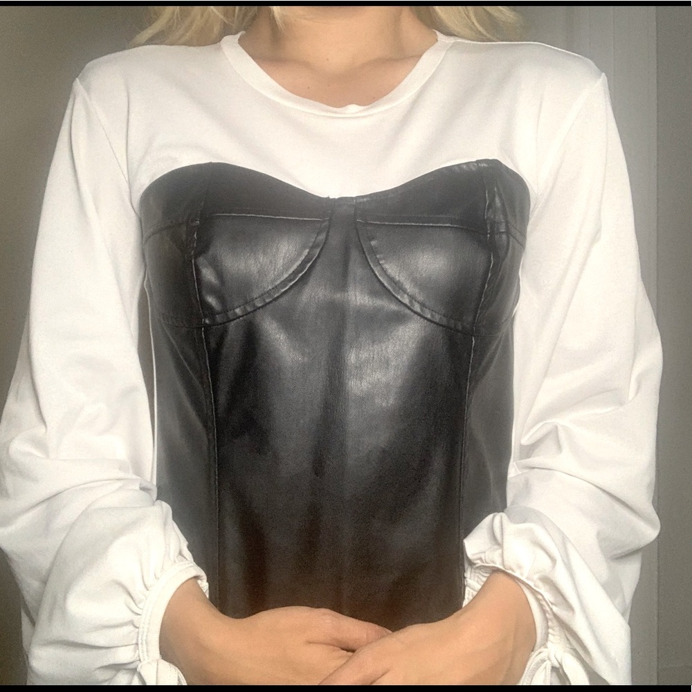 Zara Pleather Corset illusion top w/ king sleeves
